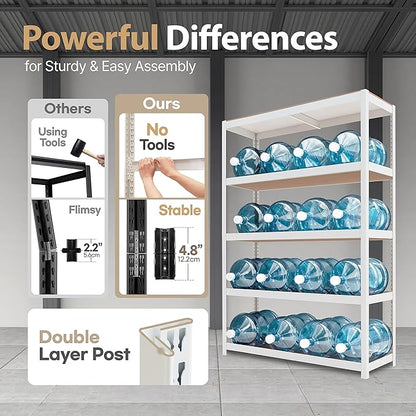HOMEDANT House 5 Tier Laminated Metal Shelving Unit Adjustable Storage Utility Rack Heavy Duty Shelves Organization Multipurpose Shelf Kitchen Garage Pantry Closet (3, (L) 48.1" W, White)