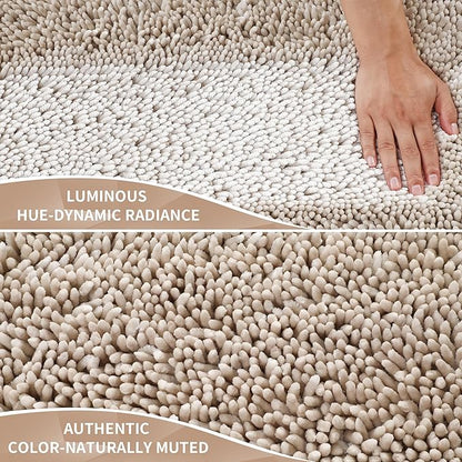 Yimobra Chenille Bathroom Rugs Non Slip, Extra Thick Soft Absorbent Bath Rug, Machine Washable Quick Dry Bath Mat for Bathroom Floor, Tub and Shower, Home Decor Accessories, 24x17, Khaki