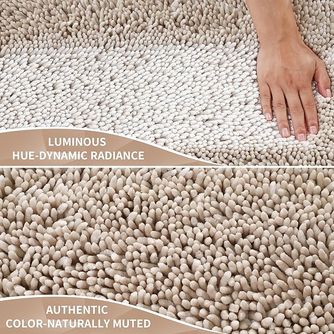 Yimobra Long Bathroom Rugs Runner 70x24 Inch, Extra Thick Soft Absorbent Chenille Bath Mat, Non Slip Machine Washable, Quick Dry Bath Rugs for Bathroom Floor, Tub and Shower, Khaki