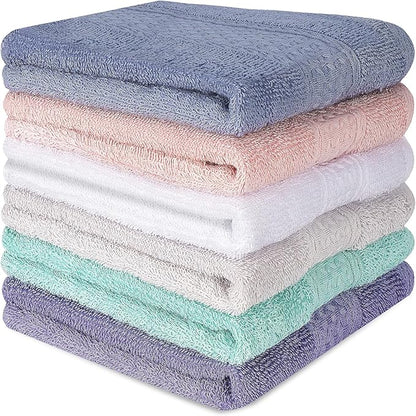 6 Pack 100% Cotton Wash Cloth, 13x13 Inch Highly Absorbent and Soft Feel Fingertip Towels, Machine Washable Washcloths for Bathroom, Gym, Hotel, Spa and Kitchen, 6 Colors
