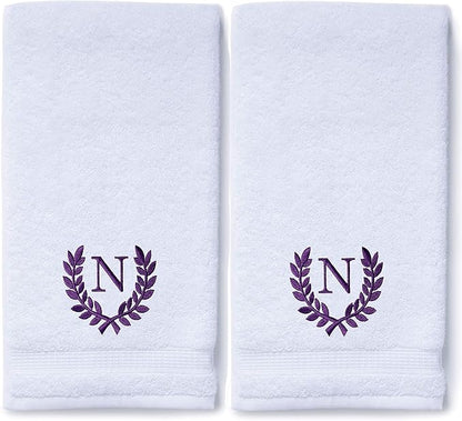 Decorative and Monogrammed Hand Towels for Bathroom Kitchen Makeup | Personalized Gift for Wedding-Bridal | Roman Font Custom Luxury Turkish Towel | Spa Collection, Oversized, 16 X 30 Inch, Set of 2