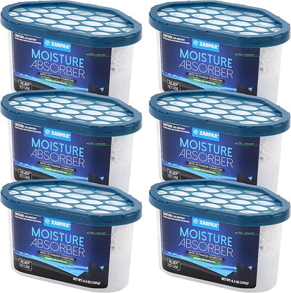 Moisture Absorber Activated Charcoal 6.5 oz/185g | Removes Moisture, Damp, Humidity & Odors | Odor Absorber | Moisture Trap for Bathroom, Closet, Kitchen & Small Spaces | Set of 6