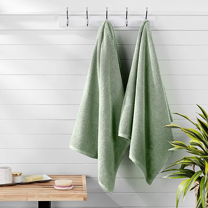 Amazon Basics 100% Cotton Quick-Dry Lightweight Moisture Absorbing Bath Towel, 2 Count, Seafoam Green, 54" x 30" (Pack of 12)