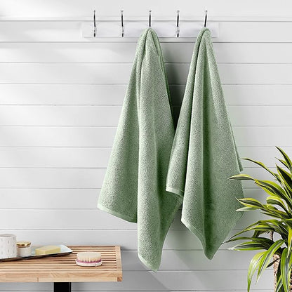 Amazon Basics 100% Cotton Quick-Dry Lightweight Moisture Absorbing Bath Towel, 2 Count, Seafoam Green, 54" x 30" (Pack of 12)