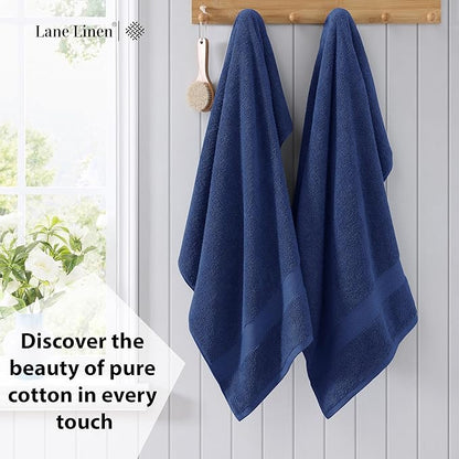 LANE LINEN 100% Cotton Bath Sheets 4 Pack (35"x66") - Fade Resistant, Machine Washable, Soft & Highly Absorbent - Hotel Quality, Extra Large Bathroom Towel Sets - Ideal for Family, Guests - Navy Blue