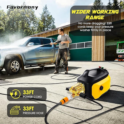 Pressure Washer with 3 Quick Connect Nozzles,Inlet Hose & Filter, Foam Cannon for Cars/Fences/Driveways Cleaning