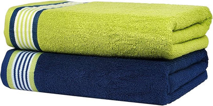 CASA COPENHAGEN He & She 4 Pieces Large Bath Towel Set- Violet Indigo + Teal Green, 550 GSM, Designed in Denmark Made of Soft Egyptian Cotton for Bathroom, Kitchen & Shower