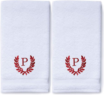 Decorative and Monogrammed Hand Towels for Bathroom Kitchen Makeup | Personalized Gift for Wedding-Bridal | Roman Font Custom Luxury Turkish Towel | Spa Collection, Oversized, 16 X 30 Inch, Set of 2