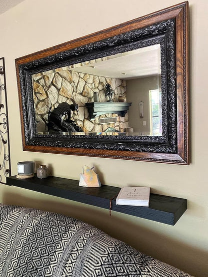 joelsantiques - 72 Inch Wooden Floating Shelves for Wall - 72x10x2 in - Made of Natural Wood - Long Heavy Duty Rustic Wall Shelves for Bedroom - Perfect for Living Room, Kitchen - Black