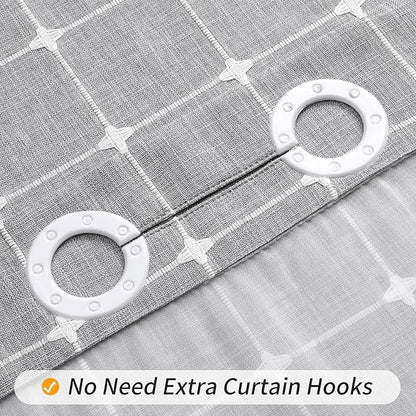 MitoVilla No Hooks Required Farmhouse Shower Curtain with Snap-in Liner - with Window & Magnets, Boho Cotton Linen Fabric Shower Curtains with Tassels for Rustic Bathroom Decor, Grey, 72 x 74