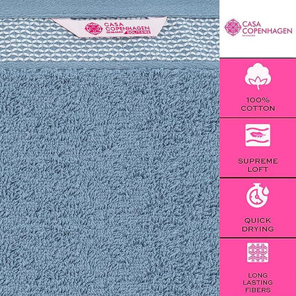 CASA COPENHAGEN Solitaire 6 Pieces Towel Set- Dusty Blue, 600 GSM 2 Bath Towel 2 Hand Towel 2 Washcloth, Designed in Denmark Made of Soft Egyptian Cotton for Bathroom, Kitchen & Shower