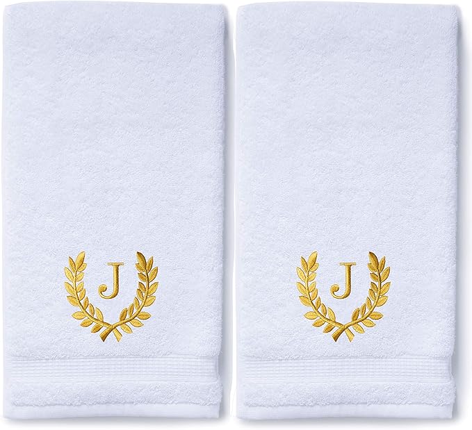 Decorative and Monogrammed Hand Towels for Bathroom Kitchen Makeup | Personalized Gift for Wedding-Bridal | Roman Font Custom Luxury Turkish Towel | Spa Collection, Oversized, 16 X 30 Inch, Set of 2