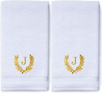 Decorative and Monogrammed Hand Towels for Bathroom Kitchen Makeup | Personalized Gift for Wedding-Bridal | Roman Font Custom Luxury Turkish Towel | Spa Collection, Oversized, 16 X 30 Inch, Set of 2