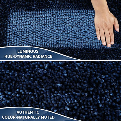 Yimobra Long Bathroom Rug Non Slip 44x24 Inch, Extra Thick Soft Absorbent Chenille Bath Mat, Machine Washable Quick Dry Bath Rugs for Bathroom Floor, Tub and Shower, Home Decor Accessories, Navy Blue