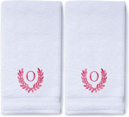 Decorative and Monogrammed Hand Towels for Bathroom Kitchen Makeup | Personalized Gift for Wedding-Bridal | Roman Font Custom Luxury Turkish Towel | Spa Collection, Oversized, 16 X 30 Inch, Set of 2