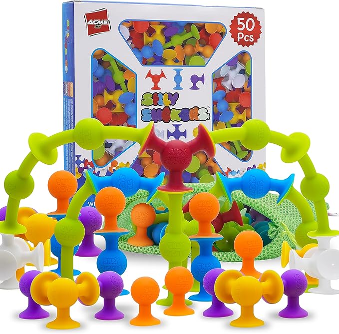 Acme Co 50 PCS Baby Suction Toys - Fun Baby Bath Games, for Toddlers, Educational Toddler Sensory, Interactive Play of Building, Montessori Stocking Stuffers for Kids