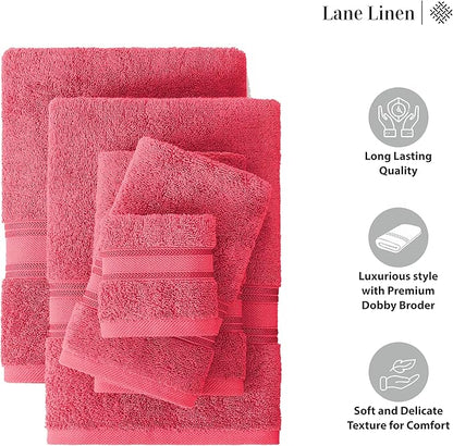 LANE LINEN Luxury 6-Piece Bath Towel Set - 100% Cotton, Quick-Dry, Super Absorbent, Zero Twist - Includes 2 Bath Towels, 2 Hand Towels, 2 Washcloths - Honeysuckle