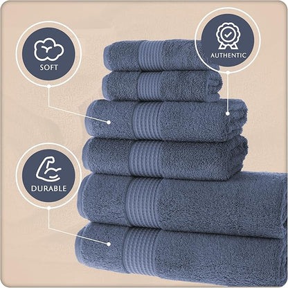 MAURA Basics Bath Towel Sets for Bathroom with Hanging Hook Loops. 2 Bath Towels, 2 Hand Towels, 2 Washcloths, Soft, Durable, Long Lasting and Absorbent Towels Set, Denim Blue