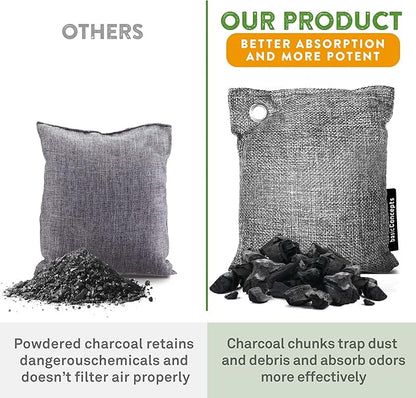Charcoal Odor Absorber for Strong Odor (6 Pack, 100g each), Bamboo Charcoal Air Purifying Bag, Basement Musty Odor Eliminator Deodorizer, Activated Charcoal Odor Absorber for Closet, Shoe, Car