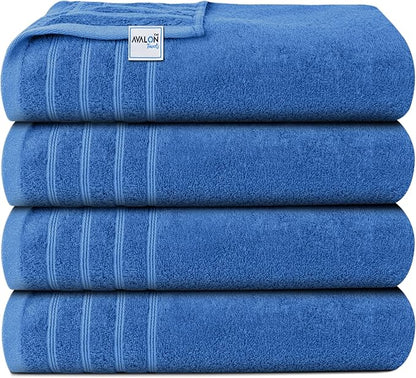 Avalon Towels Bath Towels Set of 4, Size 30 x 60 Inches, Highly Soft and Absorbent, Quick Drying, Lightweight, Perfect for Daily Use (Blue)