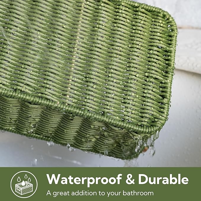 GRANNY SAYS Toilet Paper Basket for Back of Toilet, Wicker Baskets for Storage, Wicker Baskets for Shelves, Waterproof Basket Tank Topper, 14¼" x 6½" x 4¼", Green