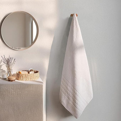 BAGNO MILANO Organic Turkish Cotton Bath Towels, Luxury Jacquard Collection, Certified Organic Highly Absorbent, Soft-Plush Towel Set (Cream, 2 Pcs Bath Towel Set)