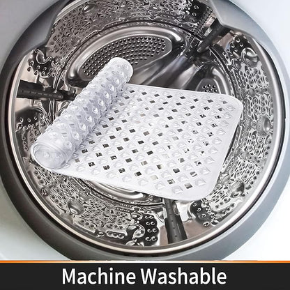 Yimobra Non Slip Bath Mat, Super Strong Suction Cups,34.5"x15.5"Long Tub Mat with Drain Holes, Machine Washable Fast Draining Shower Mats, Bathroom Essentials,Clear