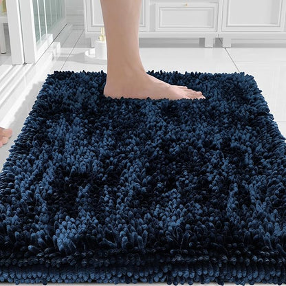 Yimobra Chenille Bathroom Rugs Non Slip, Extra Thick Soft Absorbent Bath Rug, Machine Washable Quick Dry Bath Mat for Bathroom Floor, Tub and Shower, Home Decor Accessories, 24x17, Navy Blue