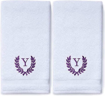 Decorative and Monogrammed Hand Towels for Bathroom Kitchen Makeup | Personalized Gift for Wedding-Bridal | Roman Font Custom Luxury Turkish Towel | Spa Collection, Oversized, 16 X 30 Inch, Set of 2
