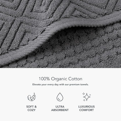 Texere 100% Organic Cotton Diamond Jacquard 700 GSM Luxury Bath Towel Sets - Ultra Soft and Absorbent Hotel and Spa Quality (Diamond, Charcoal, 2 Bath & 2 Hand Towels)