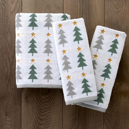 SKL Home Christmas/Winter Multi Trees 100% Cotton Premium 2-Piece Hand Towel Set, 500 GSM, Reversible Jacquard, Soft & Absorbent, Decorative for Bath/Kitchen/Bar, Multi