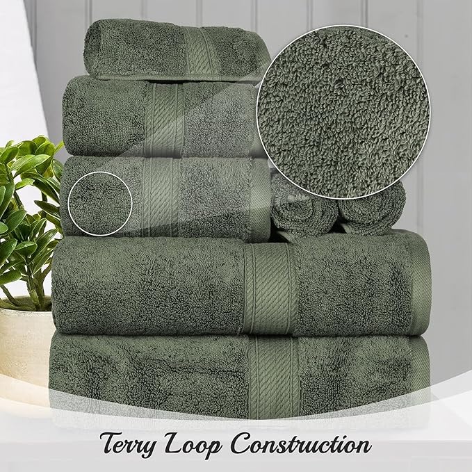 BLUENILEMILLS Madison Egyptian Cotton Towels, Towel Set for Bathroom, Shower, Hotel, Plush, 800 GSM, Highly Absorbent and Ultra-Soft Towels, Bath Essentials, 8 Piece Assorted Towel Set, Forest Green