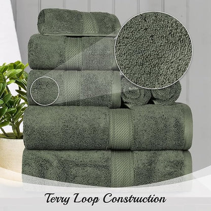 BLUENILEMILLS Madison Egyptian Cotton Towels, Towel Set for Bathroom, Shower, Hotel, Plush, 800 GSM, Highly Absorbent and Ultra-Soft Towels, Bath Essentials, 8 Piece Assorted Towel Set, Forest Green