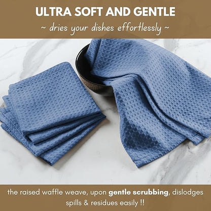 Native Fab Cotton Kitchen Towel with Hanging Loop 16x26 inches, 6-Pack, Waffle Weave Kitchen Towels for Cleaning Drying, Washcloths Soft & Absorbent Cloth Rags, Bar Towel, Dish Cloth, Sky Blue