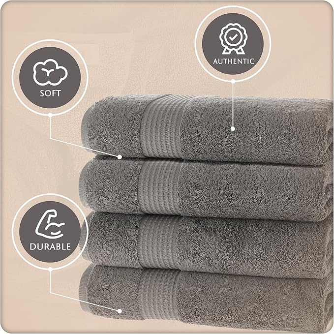 MAURA Basics Performance Bath Towels 100% Turkish Cotton with Hook Loops. Extra Large Luxury Absorbent Plush Towel Sets for Bathroom, Daily Use American Standard Size 27”x54”, Space Gray