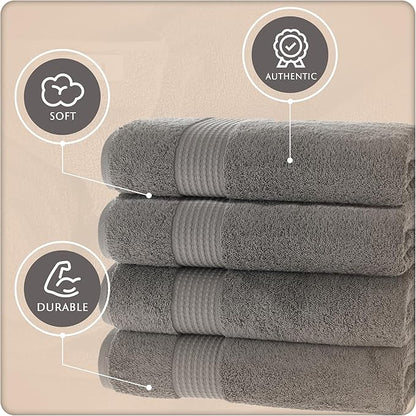 MAURA Basics Performance Bath Towels 100% Turkish Cotton with Hook Loops. Extra Large Luxury Absorbent Plush Towel Sets for Bathroom, Daily Use American Standard Size 27”x54”, Space Gray