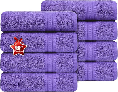 Ample Decor Hand Towel 18 X 28 Inch Pack of 8 600 GSM 100% Cotton, Soft Absorbent Thick Durable Premium Quality, for Hotel, Bathroom, Spa, Daily Use, Gym - Machine Washable - Purple
