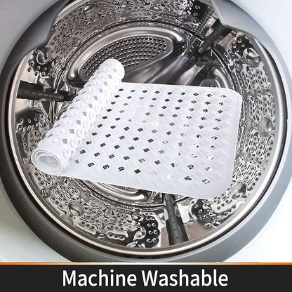 Yimobra Bathtub Mat Non Slip, Super Strong Suction Cups, 27.5"x15.5" Long Shower Mat with Drain Holes, Machine Washable Fast Draining Bath Mats, Bathroom Essentials,White
