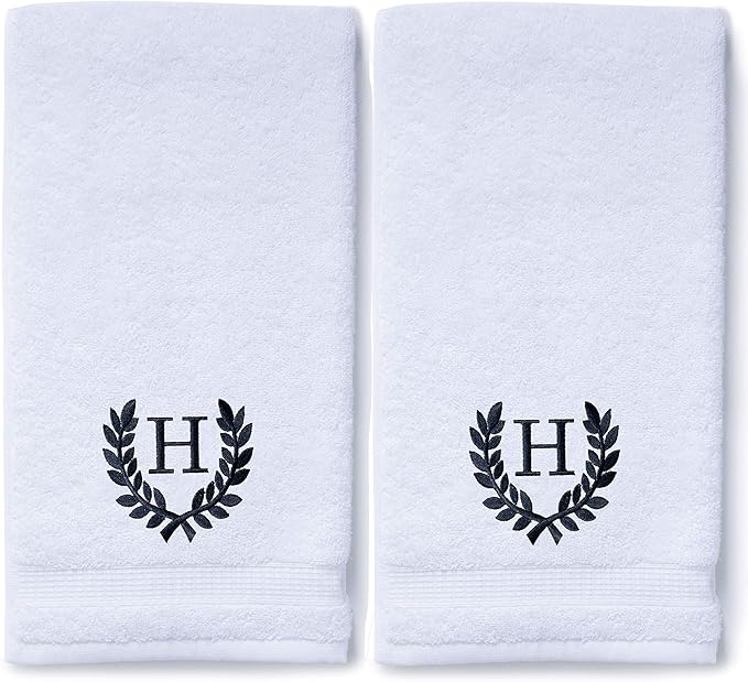 Decorative and Monogrammed Hand Towels for Bathroom Kitchen Makeup | Personalized Gift for Wedding-Bridal | Roman Font Custom Luxury Turkish Towel | Spa Collection, Oversized, 16 X 30 Inch, Set of 2