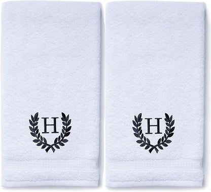 Decorative and Monogrammed Hand Towels for Bathroom Kitchen Makeup | Personalized Gift for Wedding-Bridal | Roman Font Custom Luxury Turkish Towel | Spa Collection, Oversized, 16 X 30 Inch, Set of 2