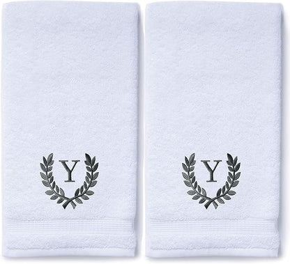Decorative and Monogrammed Hand Towels for Bathroom Kitchen Makeup | Personalized Gift for Wedding-Bridal | Roman Font Custom Luxury Turkish Towel | Spa Collection, Oversized, 16 X 30 Inch, Set of 2