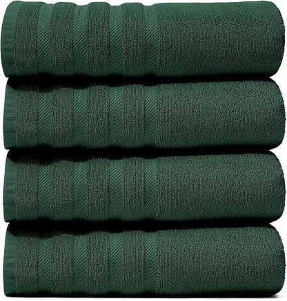 Hearth & Harbor Bath Towels for Bathroom - 100% Ring Spun Cotton Luxury Bathroom Towels - Soft & Highly Absorbent 4 Bath Towels, Hunter Green