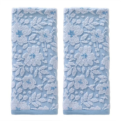 SKL Home Floral Jacquard Hand Towel Set, Sky Blue, 2 Count