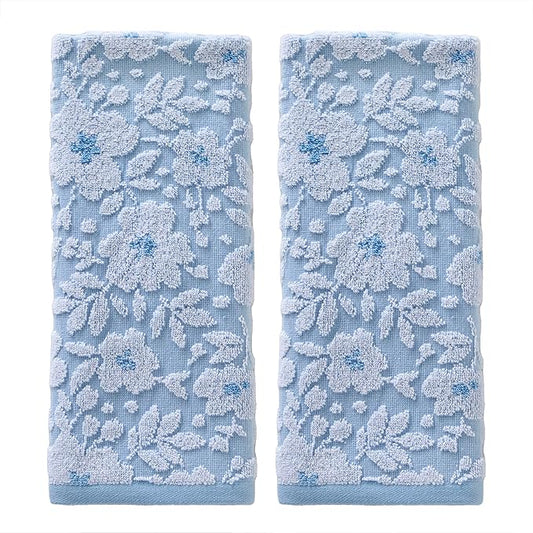 SKL Home Floral Jacquard Hand Towel Set, Sky Blue, 2 Count