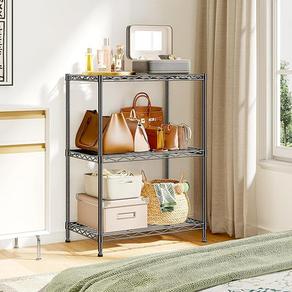 35.4''H Shelf 3 Tier Storage Shelves Metal Shelving,Adjustable Small Wire Shelving Unit,Utility Steel Shelving Organizer Storage Rack for Kitchen Bedroom Laundry Pantry Office,17.7''Wx11.8''D,Black