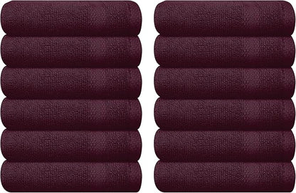 GLAMBURG Ultra Soft 12-Piece Washcloths Set 13x13-100% Ringspun Cotton - Durable & Highly Absorbent Face Towels - Ideal for use in Bathroom, Kitchen, Gym, Spa & General Cleaning - Burgundy