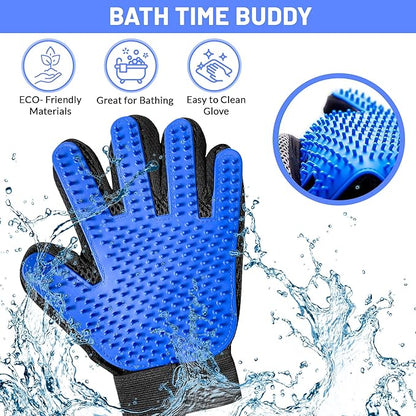 Upgrade Pet Grooming Gloves, Grooming Gloves for Dogs, Cats, Rabbits & Horses with Long and Short Hair, Efficient Pets Hair Remover Mittens - 1 Pair (Blue)