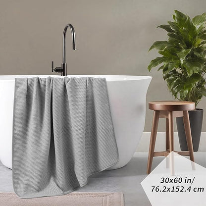 POLYTE 380 GSM Microfiber Oversize Quick Dry Lint Free Waffle Bath Towel for Body, 60 x 30 in, Set of 2