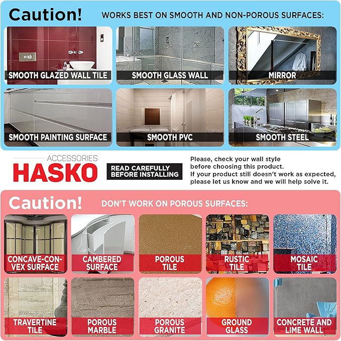 HASKO Shower Caddy Suction Cup, Shower Shelf with Soap Dish and Hooks Organizer, Suction Bathroom Shelf for Storage, Wall Mounted Basket, Silver