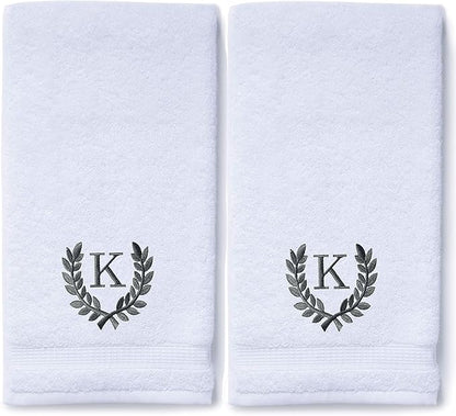 Decorative and Monogrammed Hand Towels for Bathroom Kitchen Makeup | Personalized Gift for Wedding-Bridal | Roman Font Custom Luxury Turkish Towel | Spa Collection, Oversized, 16 X 30 Inch, Set of 2